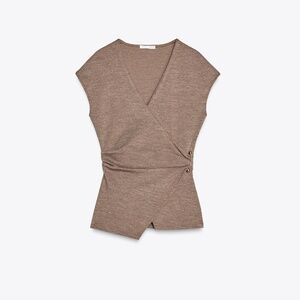 ZARA WOMAN LIGHT BROWN TEXTURED CLASP TOP SZ.M